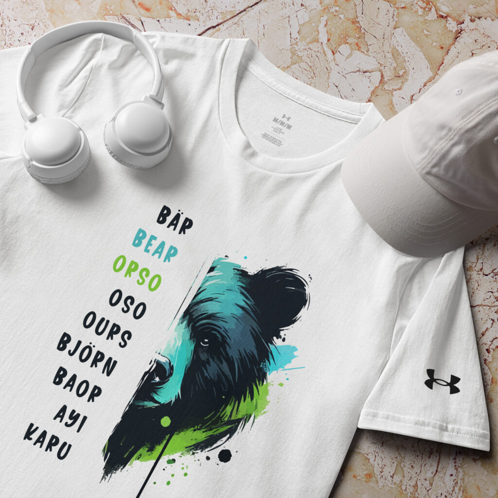 T-Shirt und Hoodie mit Bärenmotiv in 8 Sprachen